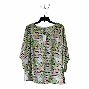 CJ Banks Womens Shirt Blouse Tropical Print Business Casual Plus Size X NWT